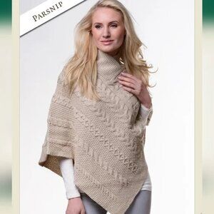 Aran Woollen Mills 100% Merino Wool Cable Knit Chunky Poncho Size S/M